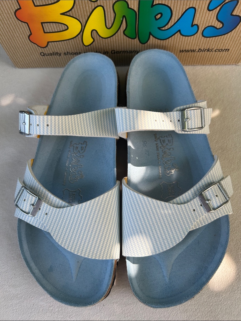Birkenstock Sydney Slides Aziza Stripe EU 40 US 9 Coastal Summer Comfort Sandals